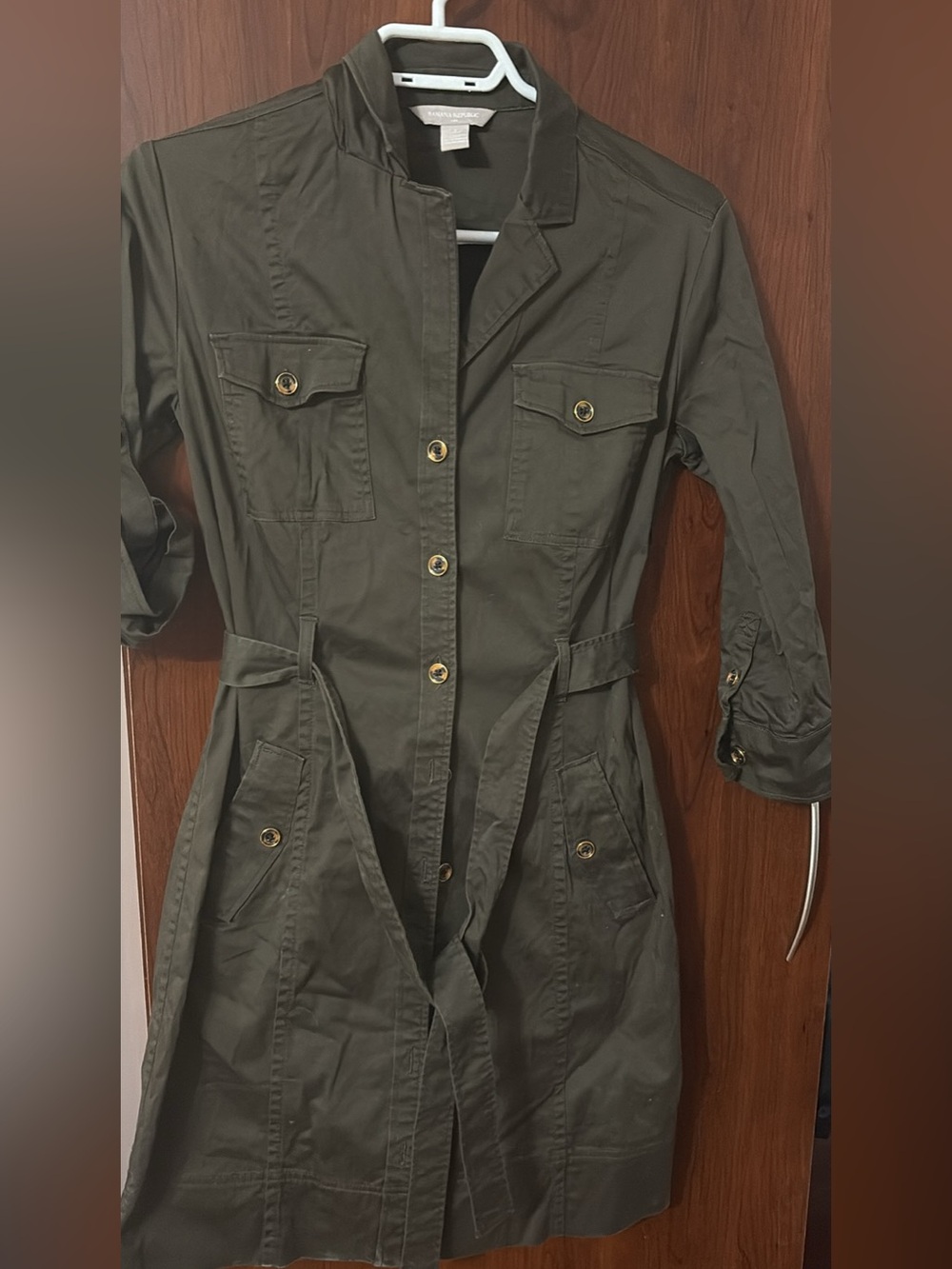 Banana Republic Olive Green Belted Trench dress size 4